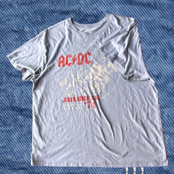 Hybrid Other - AC/DC Mens Jailbreak 74 Graphic T-Shirt XL Baby‎ Blue Band Tee Distressed Grunge